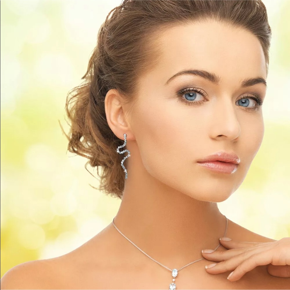 New 925 Silver Snake Style White Sapphire Earrings - Picture 2 of 3